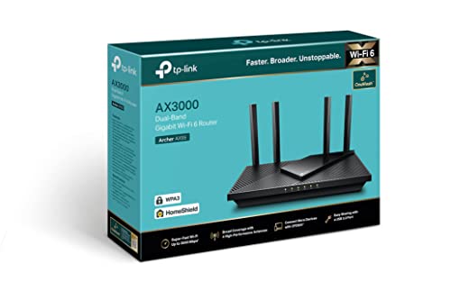 TP-Link Next-Gen Wi-Fi 6 AX3000 Mbps Gigabit Dual Band Wireless Router, OneMesh™ Supported, 1× USB 3.0 Port, Ideal for Gaming Xbox/PS4/Steam and 8K, Compatible with Alexa (Archer AX55) (UK Version)