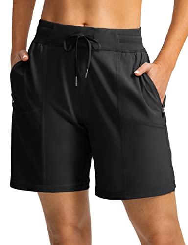 Soothfeel Women's Hiking Cargo Shorts with 4 Pockets 7 Inch Long Quick Dry Athletic Golf Shorts for Women Casual Summer, A-black, 3X-Large