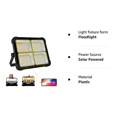 iodoo LED Construction Spotlight Battery, 100 W LED Work Light Battery 336 LEDs Solar Panel, 4 Light Modes, External Battery with 16500 mAh Rechargeable Power Bank for Camping, Work, Fishing, Colour