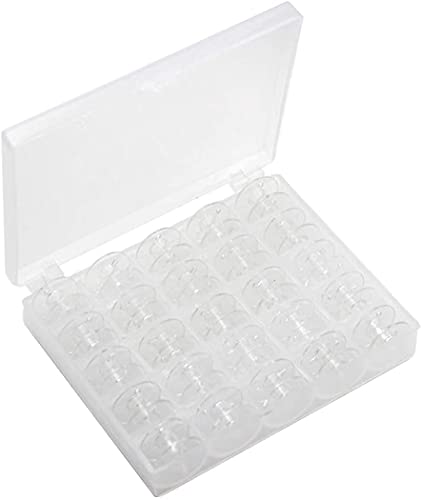 BetterJonny 50 Pcs Transparent Plastic Sewing Machine Bobbins with Bobbin Case for Brother Singer Babylock Janome Kenmore