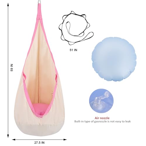 YAERSI Kids Pod Swing Seat 100% Cotton Child Hammock Chair with PVC Inflatable Cushion for Indoor and Outdoor Use Durable Portable