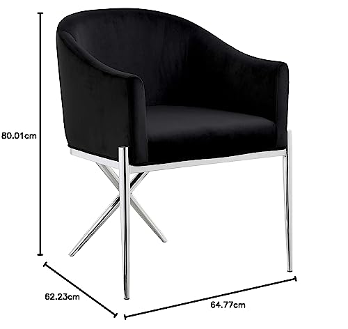 Meridian Furniture Xavier Collection Modern | Contemporary Velvet Upholstered Dining Chair with Sturdy Steel X Shaped Legs, 25.5" W x 24.5" D x 31.5" H, Black