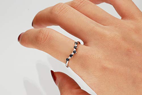 Gin and Grace 10K White Genuine Blue Sapphire Ring with Diamonds for women | Ethically, authentically & organically sourced (Round-Cut) shaped Sapphire hand-crafted jewelry for her | Sapphire Ring for women