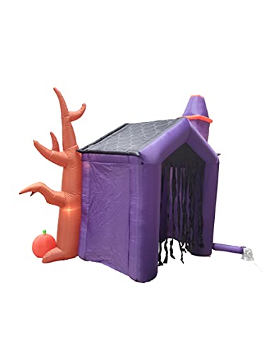 (1, Multi) - 2.6m Halloween Inflatable Haunted House Castle with Skeleton, Ghost & Skulls