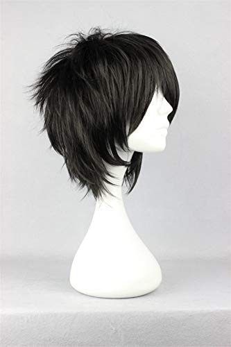 COSPLAZA Cosplay Wig Short Rock Spiky Straight Dark Black Heat Resistant Synthetic Hair 30cm Anime Full Hair