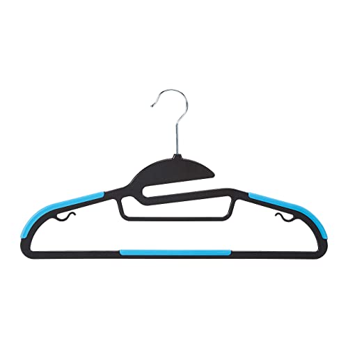 Amazon Basics Non-Slip Heavy Duty Plastic Hanger with Rubber and Horizontal Bar - 50-Pack, Blue
