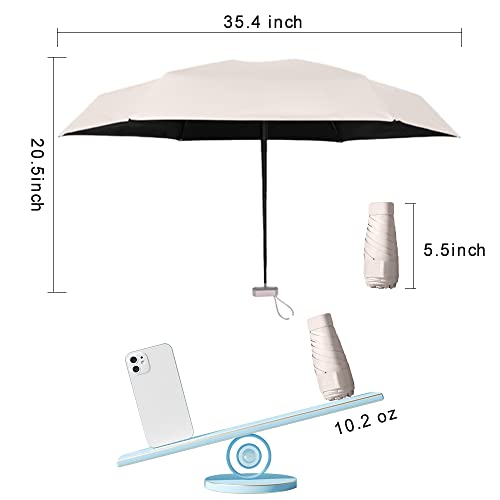 ESUFEIR Mini Travel Sun Umbrella for Walking With Case,Small Compact UV Umbrella for Sun and Rain,Lightweight & Portable,Windproof Parasol Umbrella with 99% UV Protection for Women Men Kids(Beige)