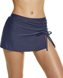 TSLA Women's UPF 50+ Swim Skirt, Elastic Waistband Swimsuit Skort, Built-in Swimwear Bikini Bottom FSK03-DBL Small
