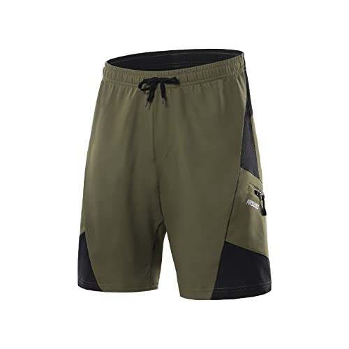 ARSUXEO Mens Mountain Bike Shorts MTB Shorts with Liner Padded Biking Cycling Shorts Loose Fit Lightweight, Army Green, X-Large