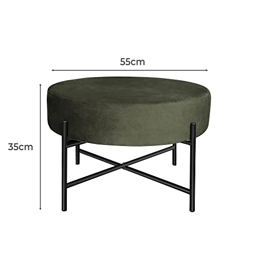 LEVEDE Round Foot Stool, Velvet Ottoman with Solid Metal Legs, Vanity Chair Stool Anti-Slip, Foot Rest, Home Office Furniture for Living Room, Bedroom, Makeup Room, Balcon (Green)