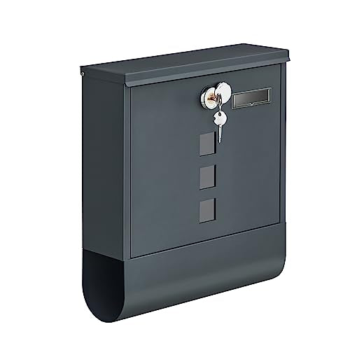 SONGMICS Mailbox, Wall-Mounted Post Letter Box, Capped Lock with Copper Core, Newspaper Holder, Viewing Windows, and Nameplate, Easy to Install, Anthracite Grey GMB20AG