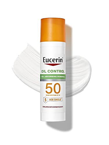 Eucerin Sun Oil Control SPF 50 Face Sunscreen Lotion with Oil Absorbing Minerals, 2.5 Fl Oz Bottle, White