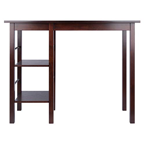 Winsome Egan Solid Wood Breakfast Table with 2 Side Shelves - Walnut