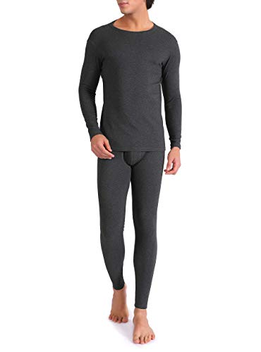 DAVID ARCHY Thermal Underwear for Men Cotton Fleece Lined Men's Thermal Bottoms & Sets Stretch Base Layer Tops & Long Johns, Dark Gray, X-Large