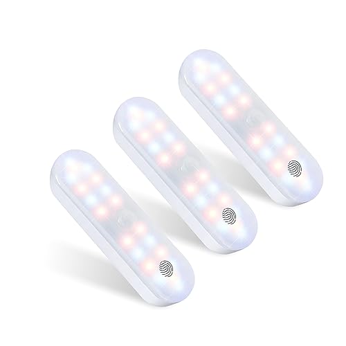 MERTTURM Wireless Motion Sensor Light, 3 Motion Modes x 3 Colors x Brightness Dimmable Magnetic Cabinet Light, 1600mAh Rechargeable&Touch Control Night Light to Wardrobe, Closet, Hallway, Stair[3PACK]