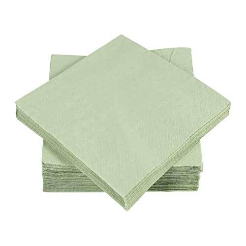 100 Pack Cocktail Napkin 2-Ply Dessert Napkins Folded 5 x 5 Inches Disposable Napkins for Dinner Wedding Birthday Party Bridal Anniversary Reception Event (100, Sage Green)