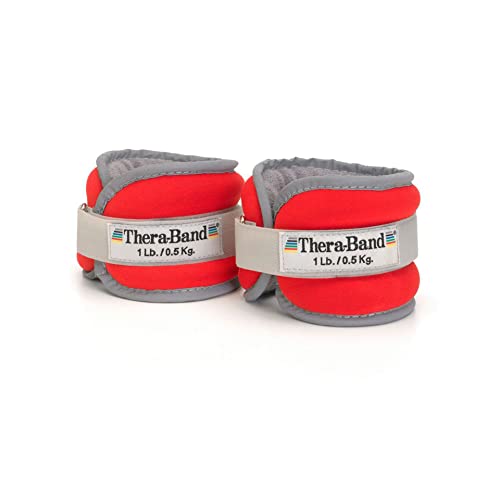 TheraBand Ankle Weights, Comfort Fit Wrist & Ankle Cuff Weight Set, Adjustable Walking Weights for Cardio, Home Workout, Ankle Strengthening & Physical Therapy, Red, 0.5kg. Each, Set of 2, 1kg