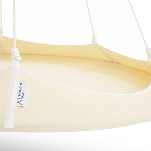 Hangout Pod Free-Hanging Transportable Circular Family Hammock Bed/Hanging Chair/Porch Swing for Garden, Deck, Lawn, Patio and Camping. Cream & White