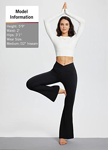 BALEAF Flare Leggings for Women Bootcut Yoga Pants Crossover High Waist Workout Casual Trendy Pants with Pockets Black 29" S