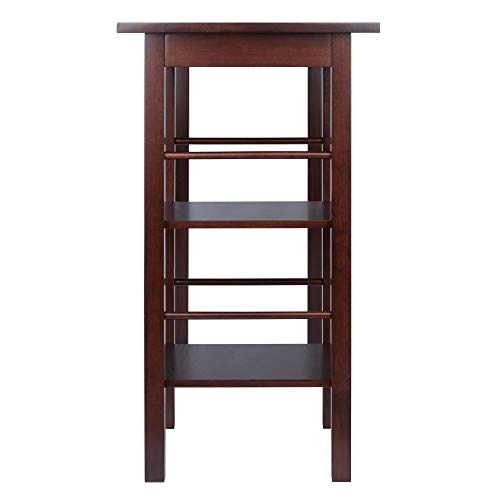 Winsome Egan Solid Wood Breakfast Table with 2 Side Shelves - Walnut