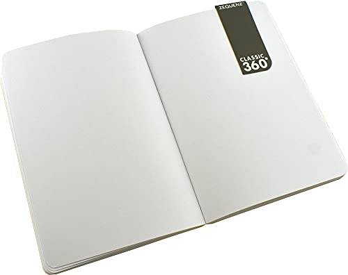 Zequenz Classic 360 Soft Cover Notebook, Soft Bound Journal, Medium, 5" x 7", 140 sheets / 280 pages, Blank, Plain, thick paper (black)