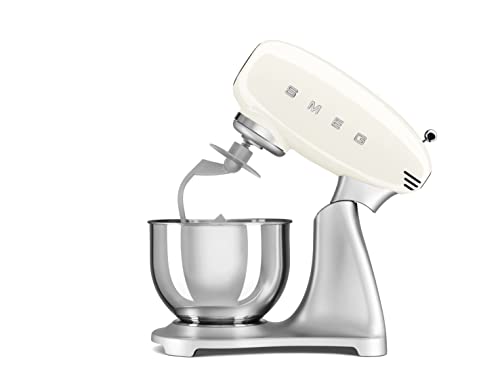 Smeg SMF02CRUK Retro 50's Style Stand Mixer with 4.8L Stainless Steel Bowl, Safety Lock, 10 Variable Speeds, 800W, Cream