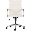 2xhome Modern Office Desk Chair Mid Back Ribbed PU Leather Conference Task Armchair with Swivel Tilt & Adjustable Height, White