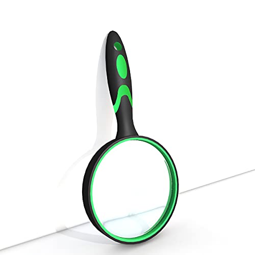 Shatterproof Magnifying Glass 10X Large Handheld Magnifying Glass for Seniors Kids 75mm Magnifying Lens with Non-Slip Rubber Handle Magnifier Glass for Reading Science Insect Hobby Observation