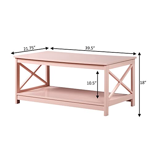 Convenience Concepts Oxford Coffee Table with Shelf, Blush Pink