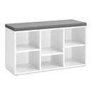 VASAGLE Shoe Bench, Shoe Storage Organizer with 6 Compartments and 3 Adjustable Shelves, Cushioned Seat, Compact and Narrow, for Entryway, Hallway, Closet, White and Gray ULHS23WT