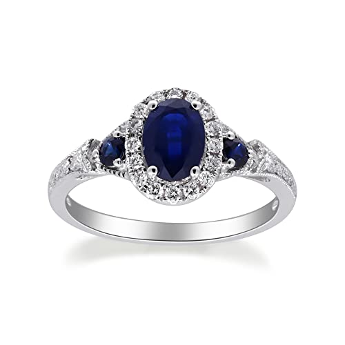 Gin & Grace Women's 14K White Gold Genuine Blue Sapphire Ring With Diamonds (Oval-Cut) Shaped (TW3319R-BS-10)