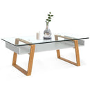 (Donatella) - bonVIVO Designer Coffee Table Donatella, Modern Coffee Table for Living Room, White Coffee Table, Coffee or Side Table with Natural Wood Frame and Glass Top, Coffee Tables