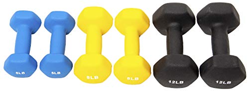 BalanceFrom Set of 2 Neoprene Coated Non-Slip Grip Dumbbell Weights, Yellow