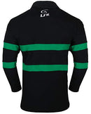 Malham Irish Shamrock Sprig Ireland Longsleeve Striped Rugby Ireland, Navy and Kelly Green, Large