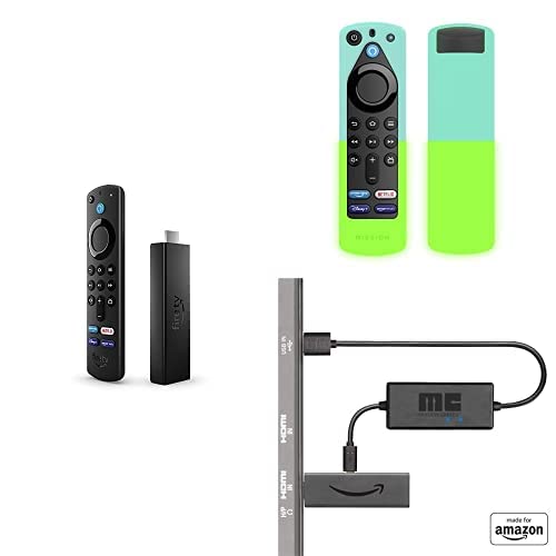 Fire TV Stick 4K Max + Made for Amazon Remote Cover Case, for Alexa Voice Remote (3rd Gen) | Glow in the Dark + Made for Amazon, USB Power Cable