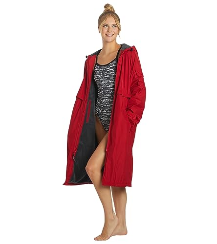 Sporti Comfort Fleece-Lined Swim Parka, Red Shell/ Charcoal Lining, Large