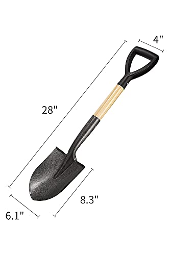 Shovel for Digging 28 In Small Round Shovel with D Handle Kids Metal Beach Shovel，Camp Shovel ，Garden Shovel ,Gardening Tools Wooden Handel, Yellow Wood, 28In