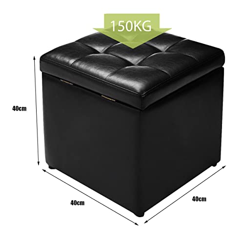 Giantex 40CM Cube Ottoman, Pouffe Storage Box Lounge Seat Footstools w/Hinge Top & Bottom Feet, Square Storage Ottoman Footrest Stool for Home Living Room Bedroom, 40 x 40 x 40CM (Black)