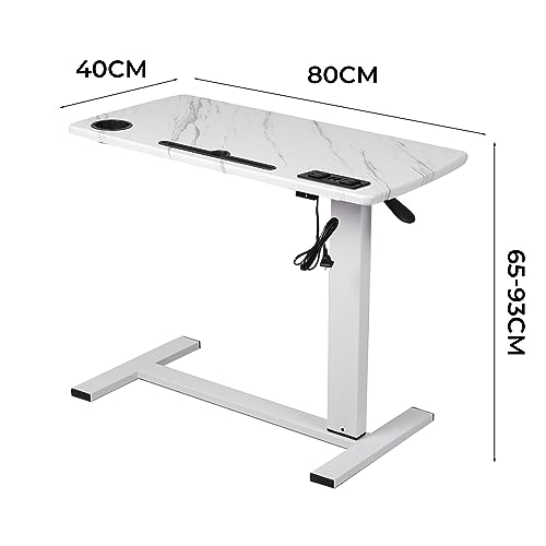 LEVEDE Mobile Standing Desk with USB Port, Rolling Laptop Cart Height Adjustable, Gas Lift Bedside Table, Sit to Stand Computer Desk with Hidden Wheels for Home,Office,Medical (80 x 40cm, Marbleized)