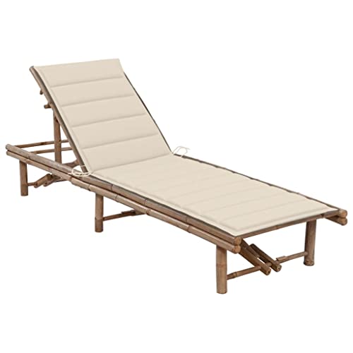 vidaXL Garden Sun Lounger with Cushion Patio Backyard Terrace Balcony Backyard Lounge Day Bed Seat Outdoor Seating Furniture Bamboo