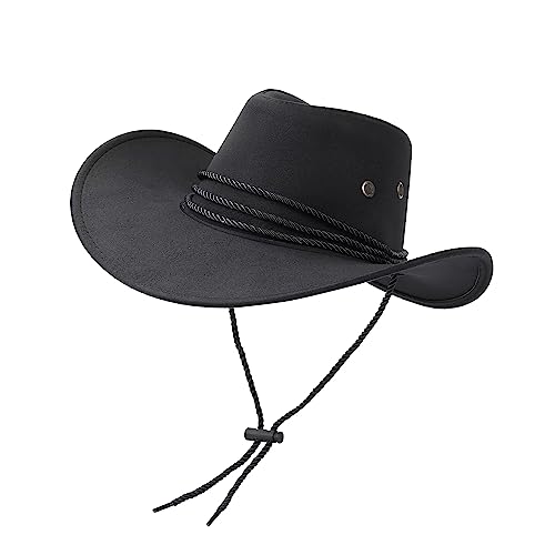 Mens Women Cowboy Hat Faux Felt Western Western Hat Outdoor Sun Protect Classic Sun Hat (Black)