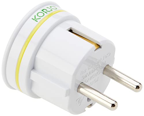 Korjo EU Travel Adaptor, for AU/NZ Appliances, use in Europe (Except UK), Bali and Parts of The Asia, Middle East, & Sth America. Excluding: UK, Italy, Switzerland, Chile, Brazil.