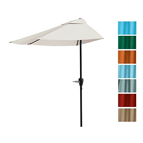 Pure Garden 9-Foot Half Patio Umbrella – Easy Crank Semicircle Opening Shade Canopy – for Against a Wall, Porch, or Balcony Furniture (Tan)