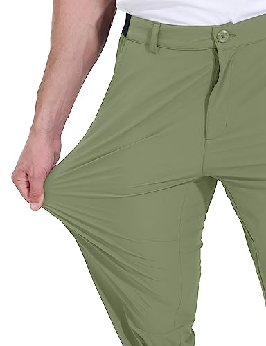 Rdruko Men's Stretch Golf Pants Quick Dry Lightweight Casual Dress Pants with Pockets, Green, 30
