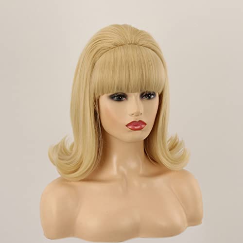 QACCF Blonde Beehive Wig 70s Pinup Pelucas 60s Beehive Style Vintage Look Halloween Costume Women Wig wtih Bang (Blonde)