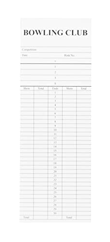 Acclaim Lawn Bowls Scorecards Scoring Pads Score Cards 1000 Single Sided White With Black Text Card Printed Sheets 8 1/4" x 2 3/4"