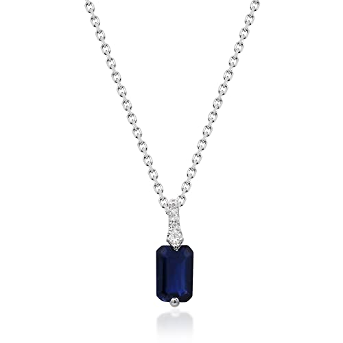 Gin & Grace 10K White Gold Genuine Blue Sapphire Pendant With Diamonds For Women