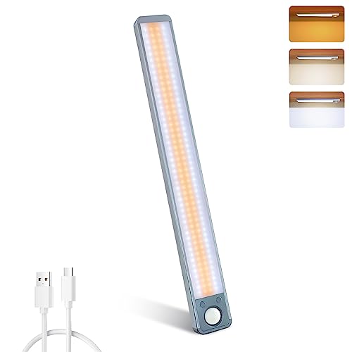 MERTTURM Under Cabinet Light, 14Inch Wireless Closet Light, 3000mAh Rechargeable LED Motion Sensor Light Indoor with 3 Light Colors, Dimmable Under Counter Light for Kitchen Wardrobe Cupboard