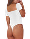 Chunpin Women's Sexy Square Neck Short Sleeve Bodysuit Tops Double Lined Thong Bodysuit, A-white, Medium