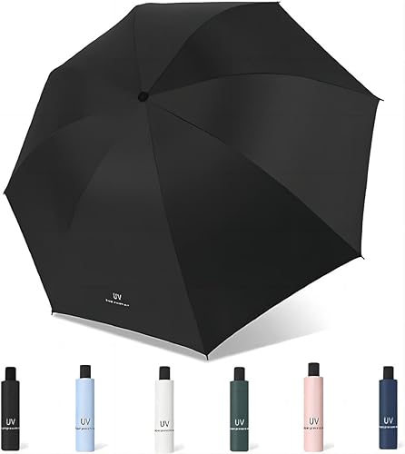 Lordap UV Umbrella & Rain Block Folding Umbrella, 8 Hard Umbrella Bone Automatic Opening and Closing Umbrella, Add Thick Black Glue, Upf50+ Protection (Black)